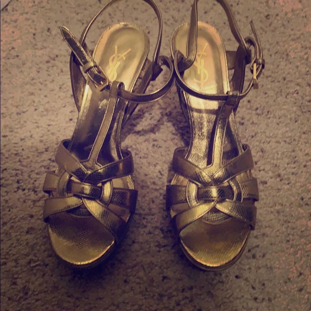 Ysl gold tribute heels